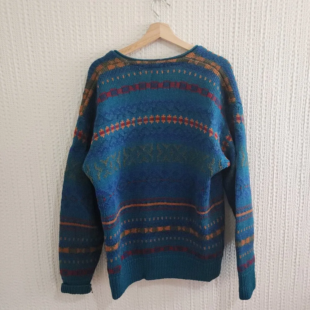GAP Teal Multicolor Patterned Men's Cardigan